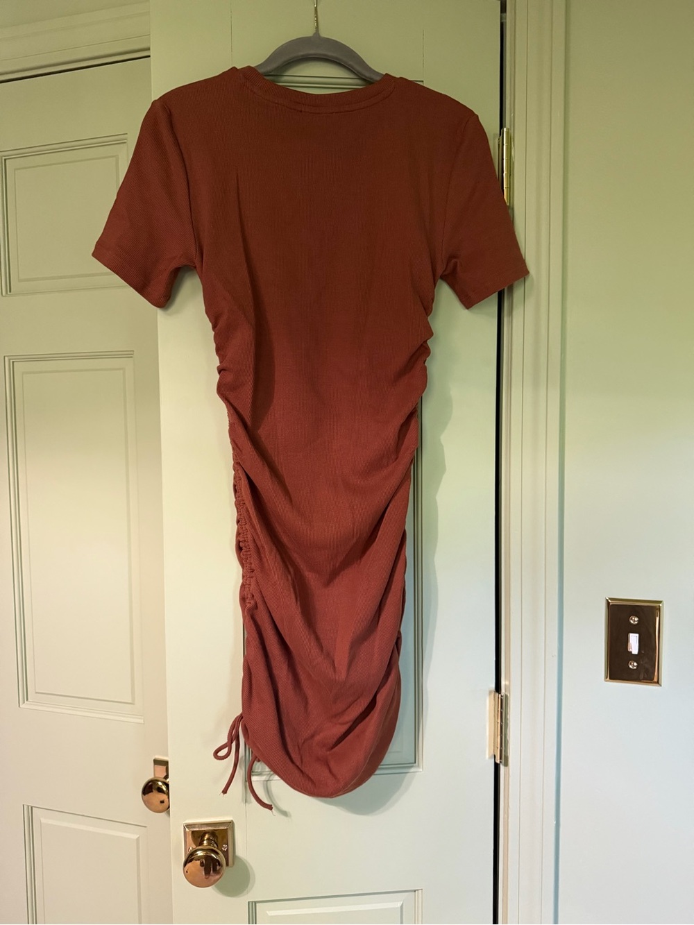 Zara Ruched Ribbed Dress in Rust - Picture 2 of 3